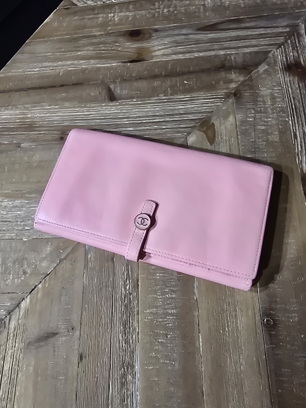 Authentic Vintage Chanel Pink Coco Button Long Bifold Wallet with COA